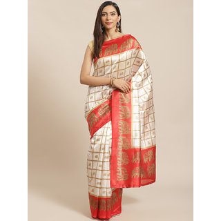 Sharda Creation White And Red Checked Mysore Silk Saree - Sarees | Buy online on ZillyBuy