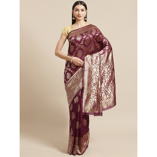Sharda Creation Maroon And Gold Embellished Art Silk Saree - Sarees | Buy online on ZillyBuy