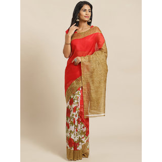 Sharda Creation Red and White Floral Print Saree - Sarees | Buy online on ZillyBuy