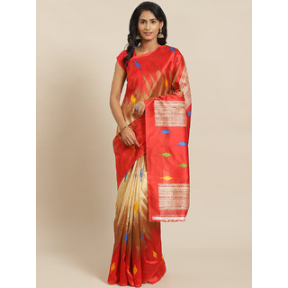 Sharda Creation Red and Chicku Bhagalpuri Printed Saree - Sarees | Buy online on ZillyBuy