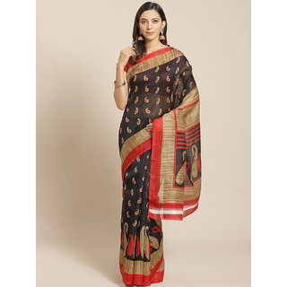 Sharda Creation Black And Red Solid Saree - Sarees | Buy online on ZillyBuy