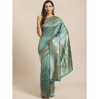 Sharda Creation Green And Gold Embellished Art Silk Saree - Sarees | Buy online on ZillyBuy