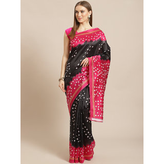 Sharda Creation Pink And Black Bhandhani Print saree - Sarees | Buy online on ZillyBuy
