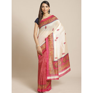 Sharda Creation White And Pink Animal Print Saree - Sarees | Buy online on ZillyBuy