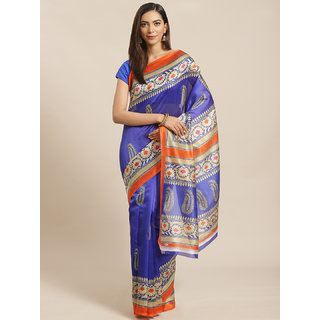 Sharda Creation Blue And White Floral Print Saree - Sarees | Buy online on ZillyBuy