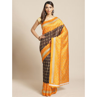 Sharda Creation Yellow And Black Checks Saree - Sarees | Buy online on ZillyBuy