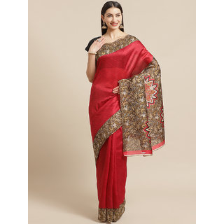 Sharda Creation Red Kalamkari Printed Saree - Sarees | Buy online on ZillyBuy