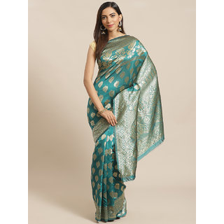 Sharda Creation Green And Gold Embellished Art Silk Saree - Sarees | Buy online on ZillyBuy