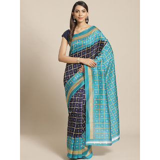 Sharda Creation Rama And Blue Block Print saree - Sarees | Buy online on ZillyBuy