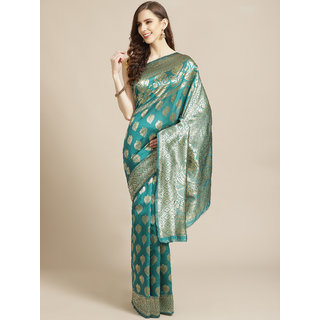 Sharda Creation Green And Gold Embellished Art Silk Saree - Sarees | Buy online on ZillyBuy