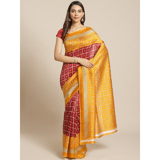 Sharda Creation Orange And Maroon Block Print Saree - Sarees | Buy online on ZillyBuy