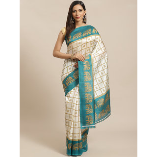 Sharda Creation White And Rama Checks Saree - Sarees | Buy online on ZillyBuy