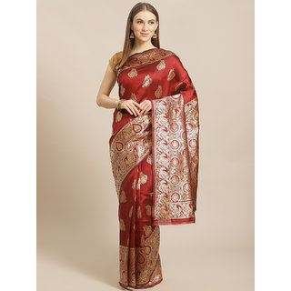 Sharda Creation Maroon And Gold Embellished Art Silk Saree - Sarees | Buy online on ZillyBuy