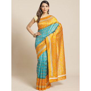 Sharda Creation Orange And Rama Checks Saree - Sarees | Buy online on ZillyBuy