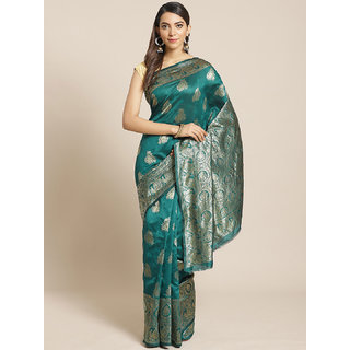 Sharda Creation Green And Gold Embellished Art Silk Saree - Sarees | Buy online on ZillyBuy