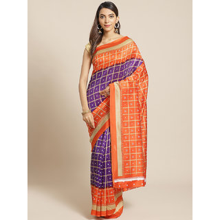 Sharda Creation Orange And Purple Checks Saree - Sarees | Buy online on ZillyBuy