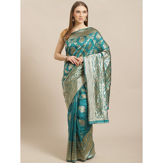 Sharda Creation Green And Gold Embellished Art Silk Saree - Sarees | Buy online on ZillyBuy