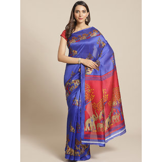 Sharda Creation Royal Blue Animal Print Saree - Sarees | Buy online on ZillyBuy