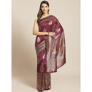 Sharda Creation Wine And Gold Embellished Art Silk Saree - Sarees | Buy online on ZillyBuy
