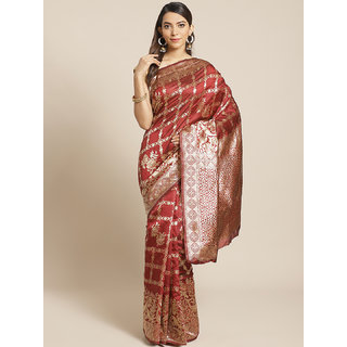 Sharda Creation Maroon And Gold Embellished Art Silk Saree - Sarees | Buy online on ZillyBuy