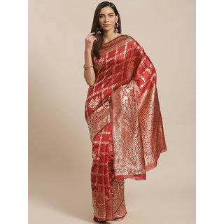 Sharda Creation Red And Gold Embellished Art Silk Saree - Sarees | Buy online on ZillyBuy