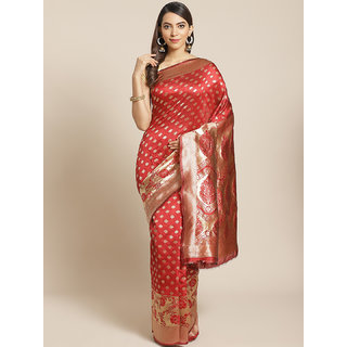 Sharda Creation Red And Gold Embellished Art Silk Saree - Sarees | Buy online on ZillyBuy
