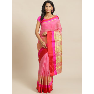 Sharda Creation Pink And Red Cotton Embellished Saree - Sarees | Buy online on ZillyBuy