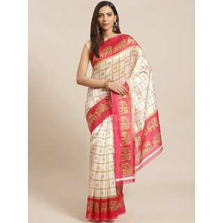 Sharda Creation White And Pink Animal Print Saree - Sarees | Buy online on ZillyBuy