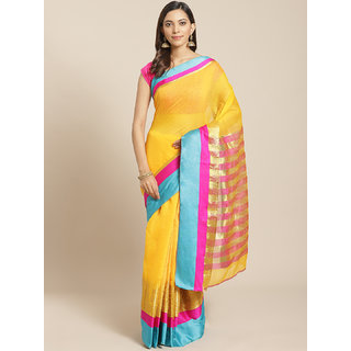 Sharda Creation Yellow And Blue Cotton Saree - Sarees | Buy online on ZillyBuy