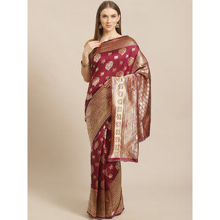 Sharda Creation Maroon And Gold Embellished Art Silk Saree - Sarees | Buy online on ZillyBuy