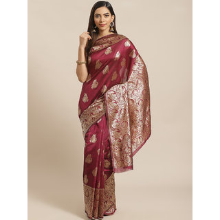 Sharda Creation Maroon And Gold Embellished Art Silk Saree - Sarees | Buy online on ZillyBuy