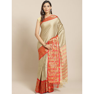 Sharda Creation Beige And Red Embellished Saree - Sarees | Buy online on ZillyBuy