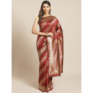 Sharda Creation Maroon And Gold Embellished Art Silk Saree - Sarees | Buy online on ZillyBuy