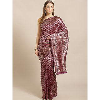Sharda Creation Wine And Gold Embellished Art Silk Saree - Sarees | Buy online on ZillyBuy