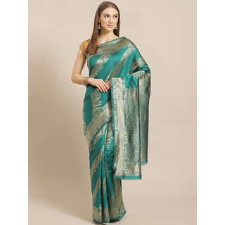 Sharda Creation Green And Gold Embellished Art Silk Saree - Sarees | Buy online on ZillyBuy