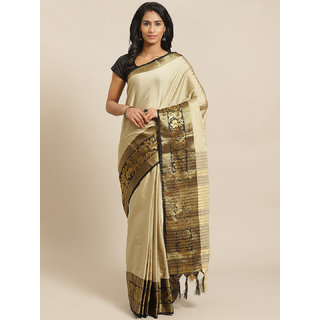 Sharda Creation Cream And Black Embellished Saree - Sarees | Buy online on ZillyBuy