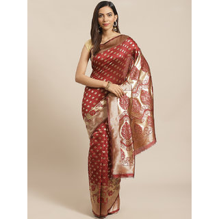 Sharda Creation Maroon And Gold Embellished Art Silk Saree - Sarees | Buy online on ZillyBuy