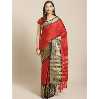 Sharda Creation Red And Black Embellished Saree - Sarees | Buy online on ZillyBuy