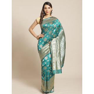 Sharda Creation Green And Gold Embellished Art Silk Saree - Sarees | Buy online on ZillyBuy