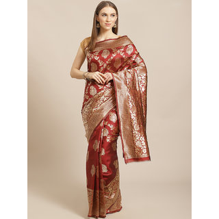 Sharda Creation Maroon And Gold Embellished Art Silk Saree - Sarees | Buy online on ZillyBuy