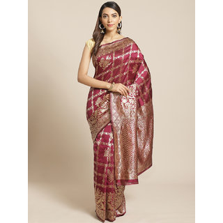 Sharda Creation Wine And Gold Embellished Art Silk Saree - Sarees | Buy online on ZillyBuy