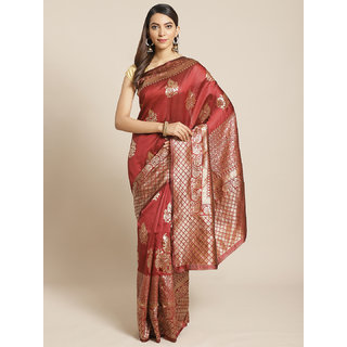 Sharda Creation Maroon And Gold Embellished Art Silk Saree - Sarees | Buy online on ZillyBuy