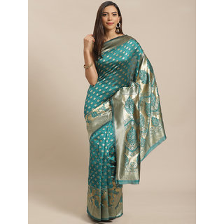 Sharda Creation Green And Gold Embellished Art Silk Saree - Sarees | Buy online on ZillyBuy