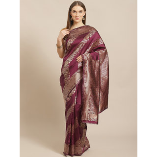 Sharda Creation Wine And Gold Embellished Art Silk Saree - Sarees | Buy online on ZillyBuy