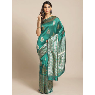 Sharda Creation Green And Gold Embellished Art Silk Saree - Sarees | Buy online on ZillyBuy
