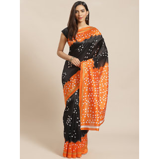 Sharda Creation Orange And Black Bandhani Print Saree - Sarees | Buy online on ZillyBuy