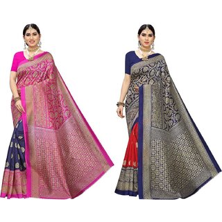 SVB Saree Navy Blue  And Red Colour Mysore Silk Saree pack of 2 - Sarees | Buy online on ZillyBuy