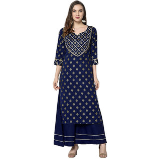 Sharda Creation Blue Colour Party Wear Foil Print  Kurtis With Plazzo - Kurtas & Kurta Sets | Buy online on ZillyBuy