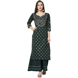 Sharda Creation Green Colour Solid  Party Wear Foil Print  Kurtis With Plazzo - Kurtas & Kurta Sets | Buy online on ZillyBuy