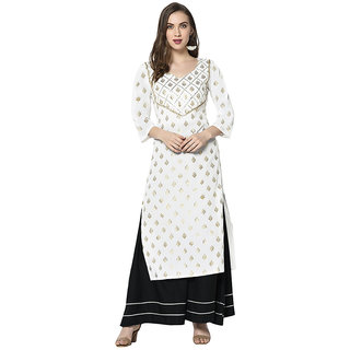 Sharda Creation White & Black  Colour Party Wear Foil Print  Kurtis With Plazzo - Kurtas & Kurta Sets | Buy online on ZillyBuy